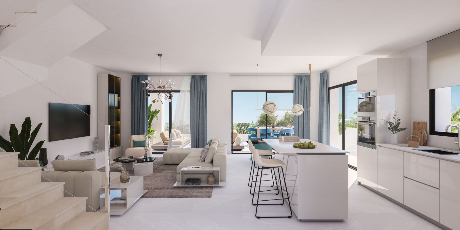 03 open plan living kitchen with balcony view